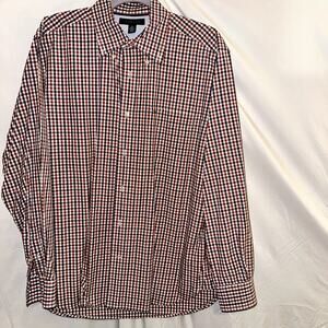TOMMY HILFIGER Shirt Mens Long Sleeve Blue Red White Check Size Medium Cotton